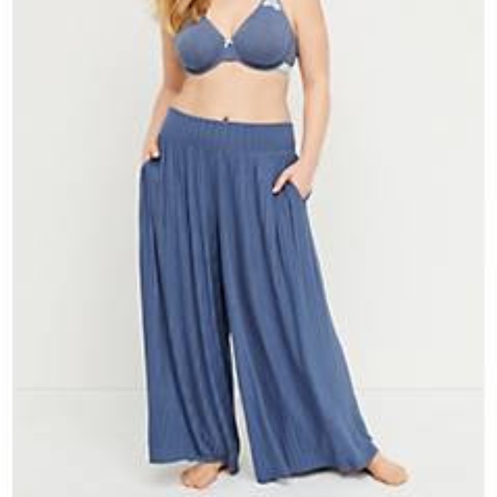Lane Bryant Blue Pleated Wide-leg Sleep Pant Sz 26